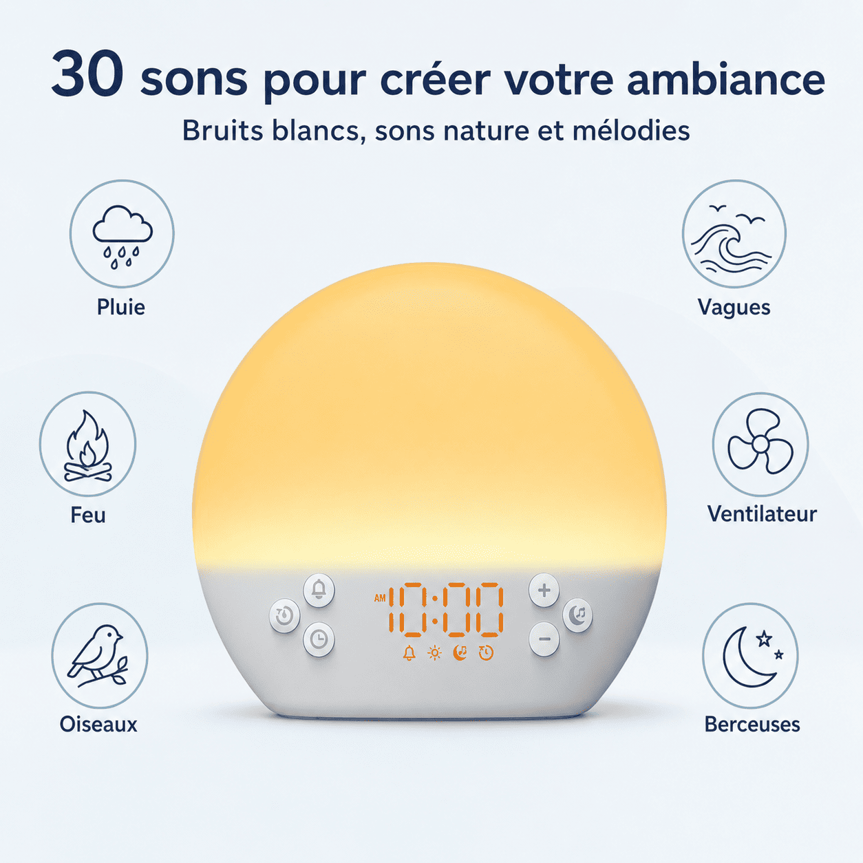 Réveil simulateur d’aube avec 30 sons et bruits blancs