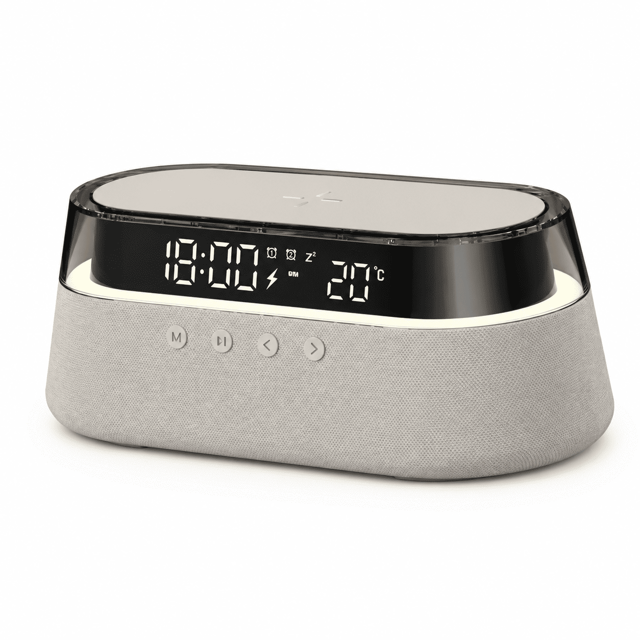 radio reveil gris clair enceinte musicale et chargeur induction - monreveil.com