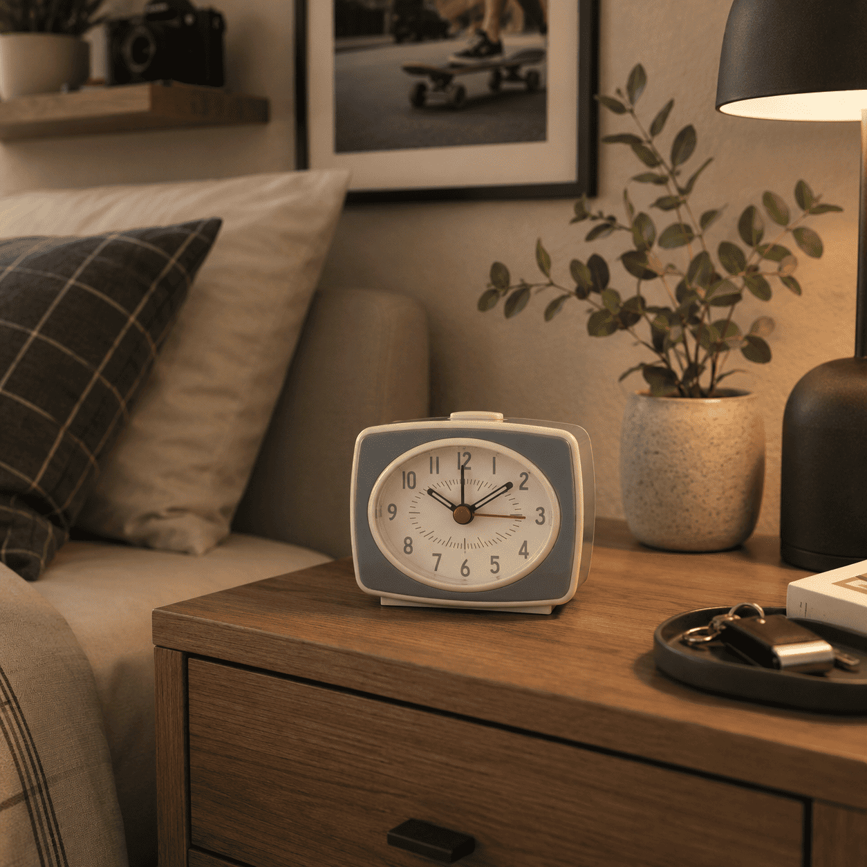 Mini Réveil Rétro Gris chambre d'adulte - monreveil.com