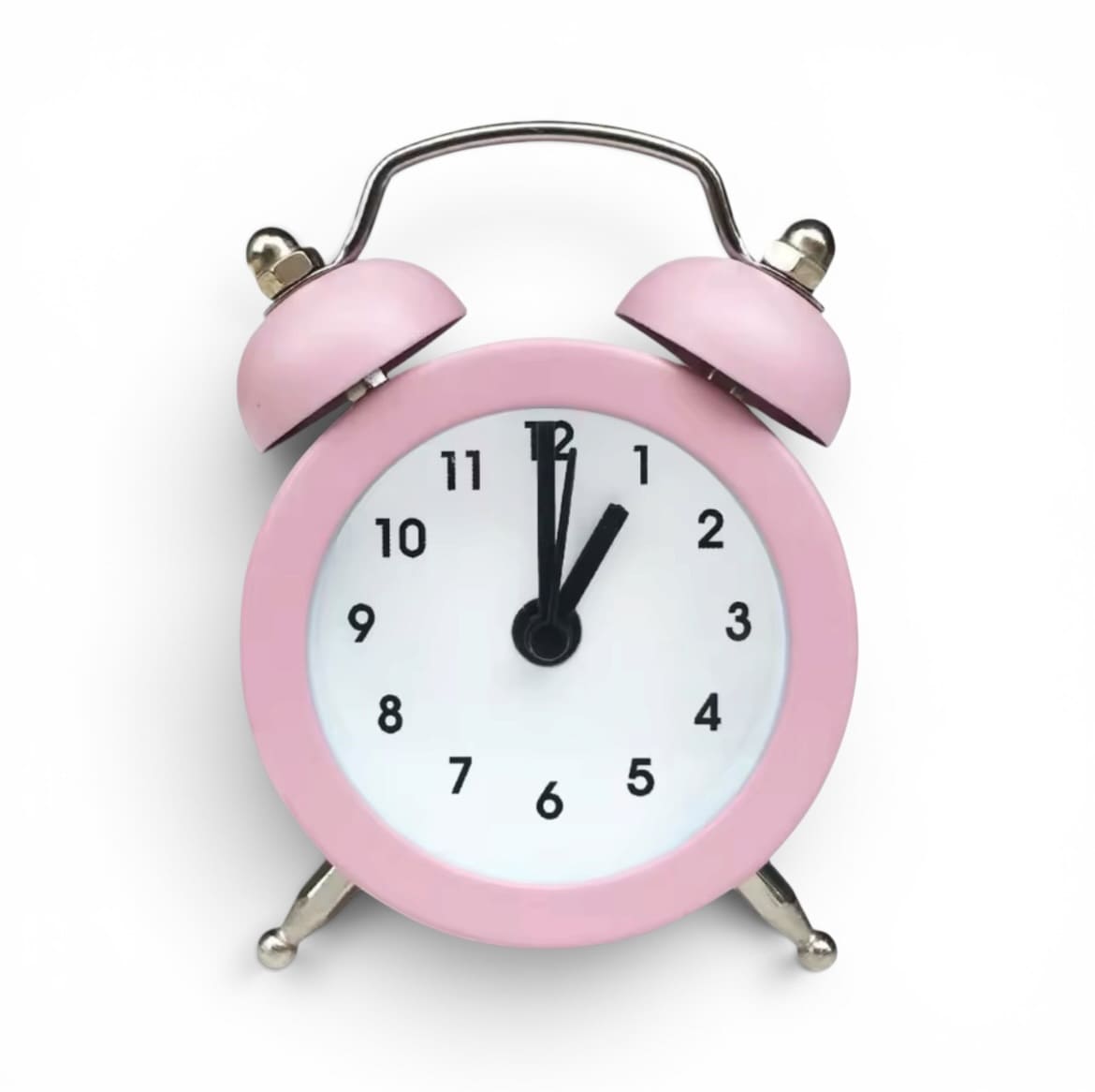 mini reveil horloge rose clair sur fond blanc - monreveil.com