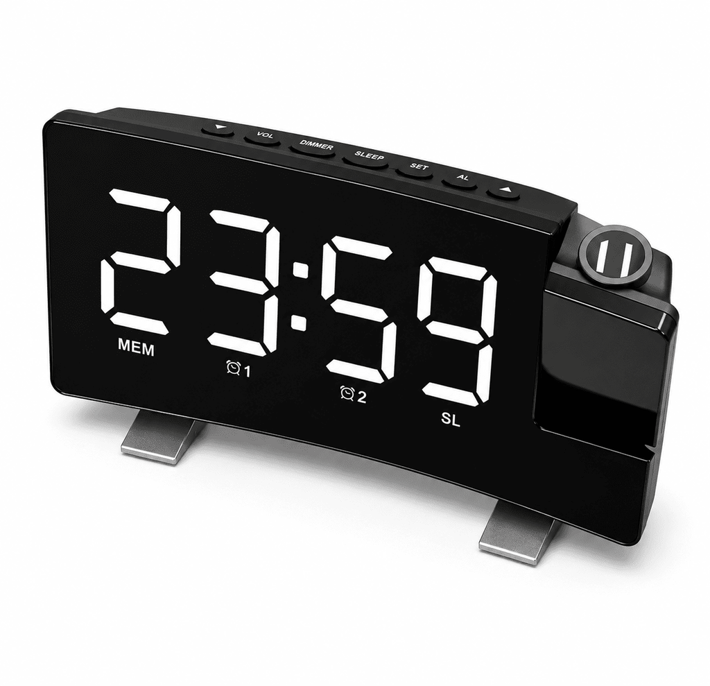 radio réveil projecteur enfant blanc sur fond blanc 