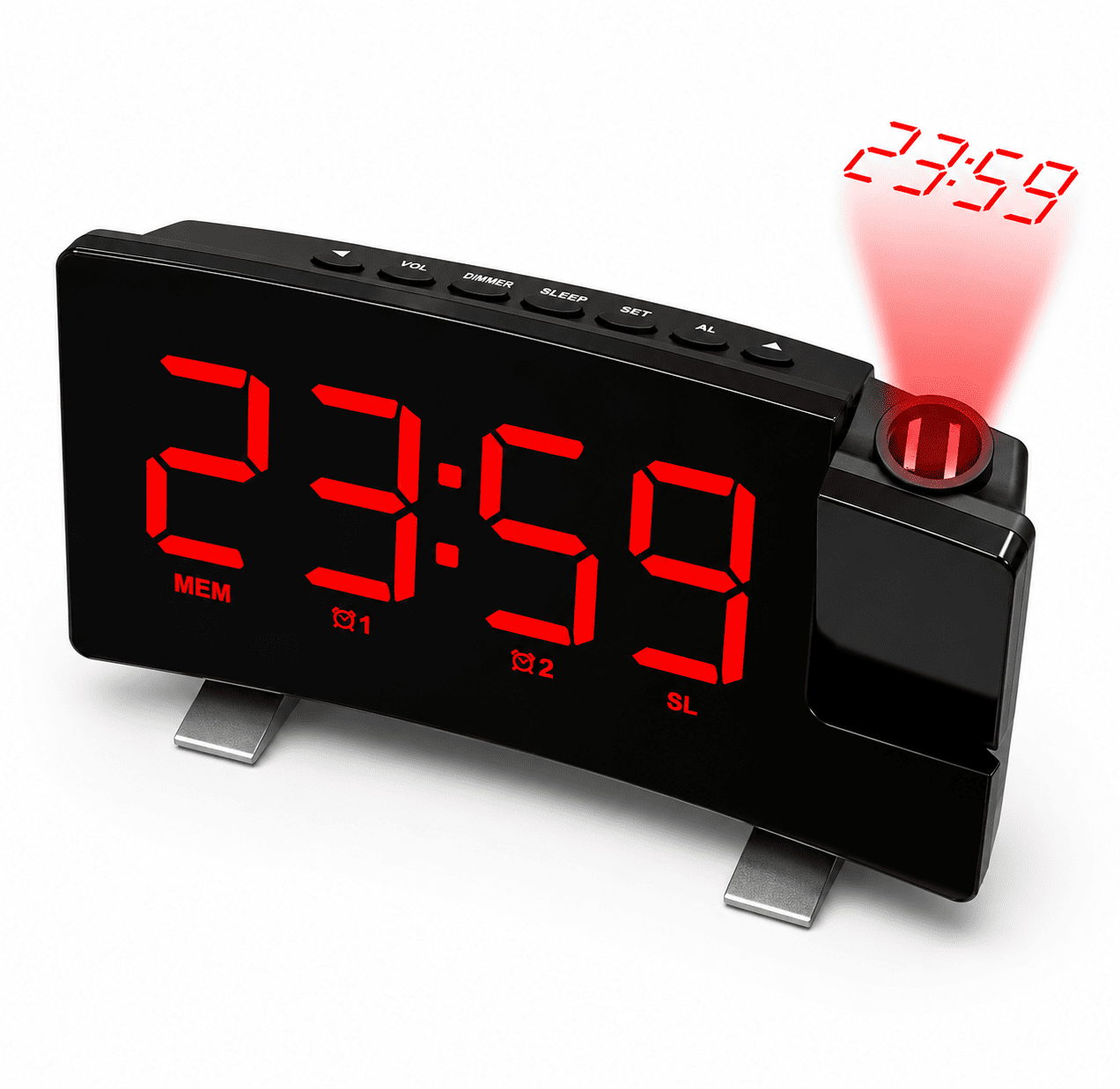 radio réveil enfant projecteur rouge sur fond blanc