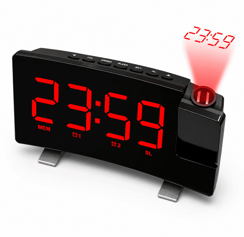 radio réveil enfant projecteur rouge sur fond blanc