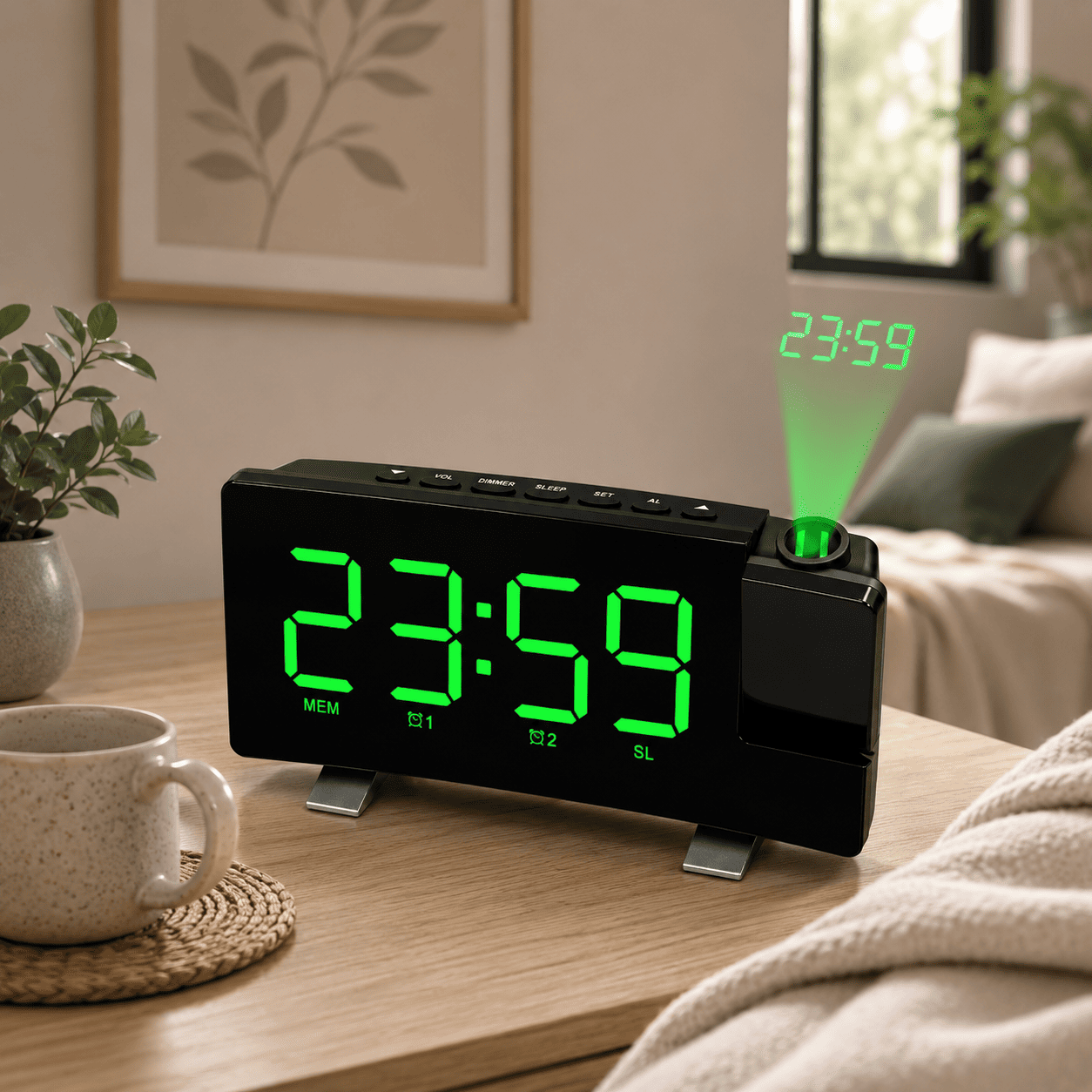 radio réveil projecteur 180 degrés enfant vert table de nuit