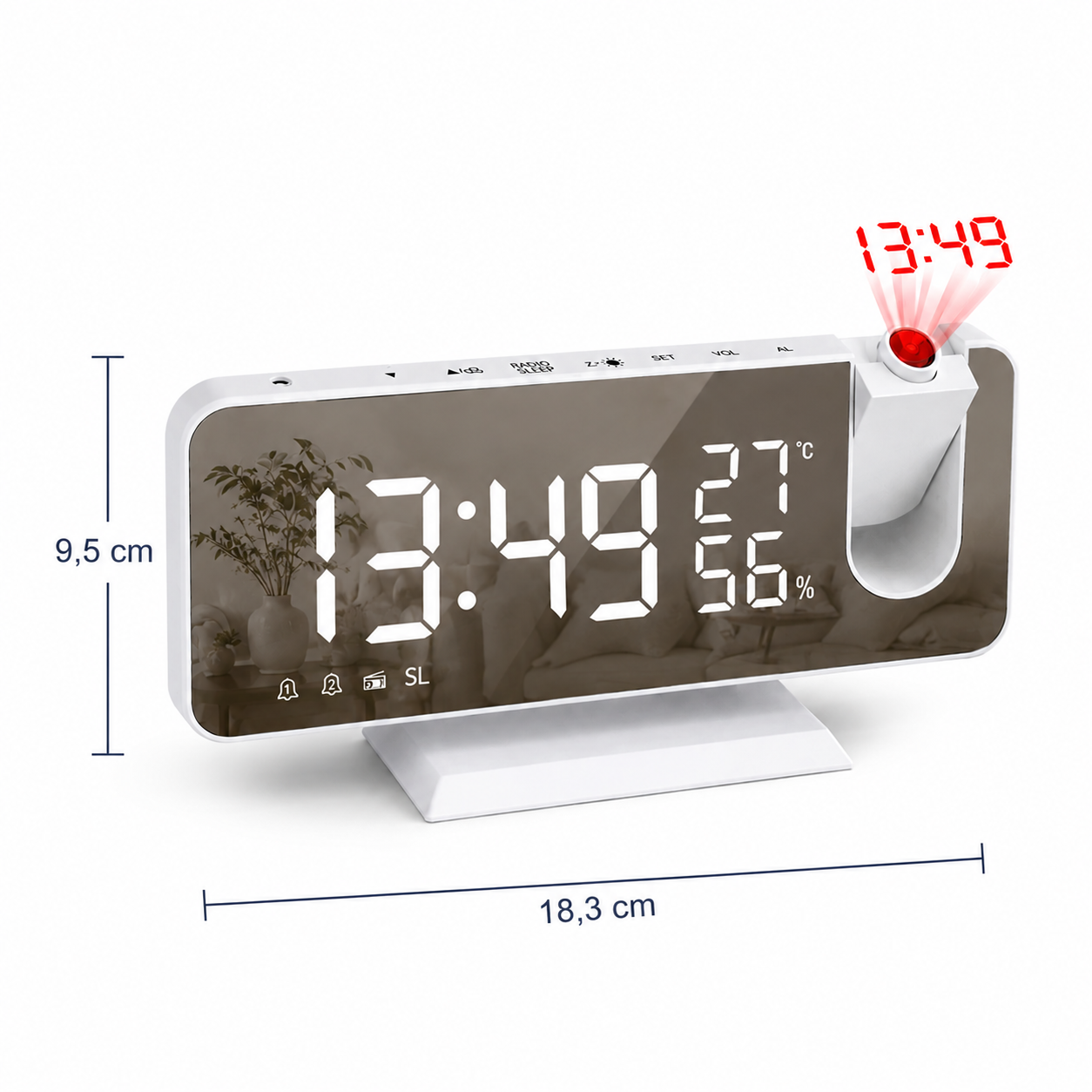 radio reveil projecteur taille du produit - monreveil.com