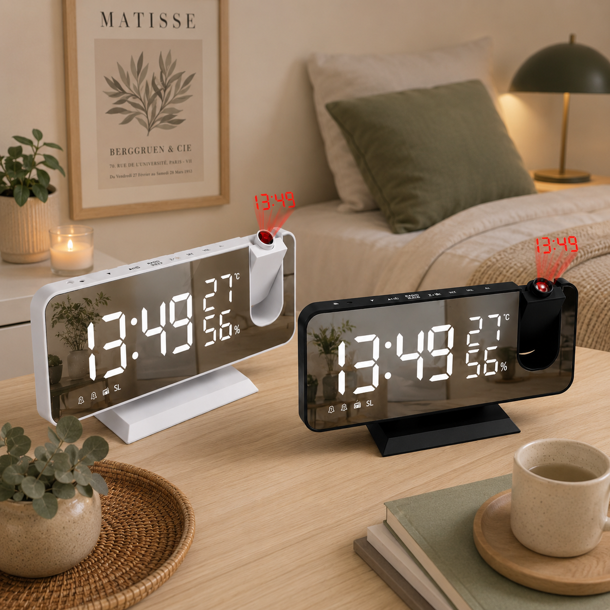 radio reveil projecteur noir et blanc chambre adulte - monreveil.com