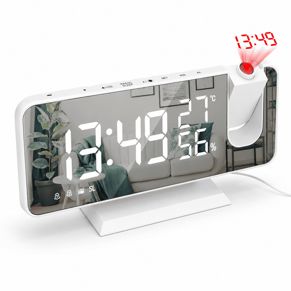 radio reveil projecteur blanc sur fond blanc - monreveil.com