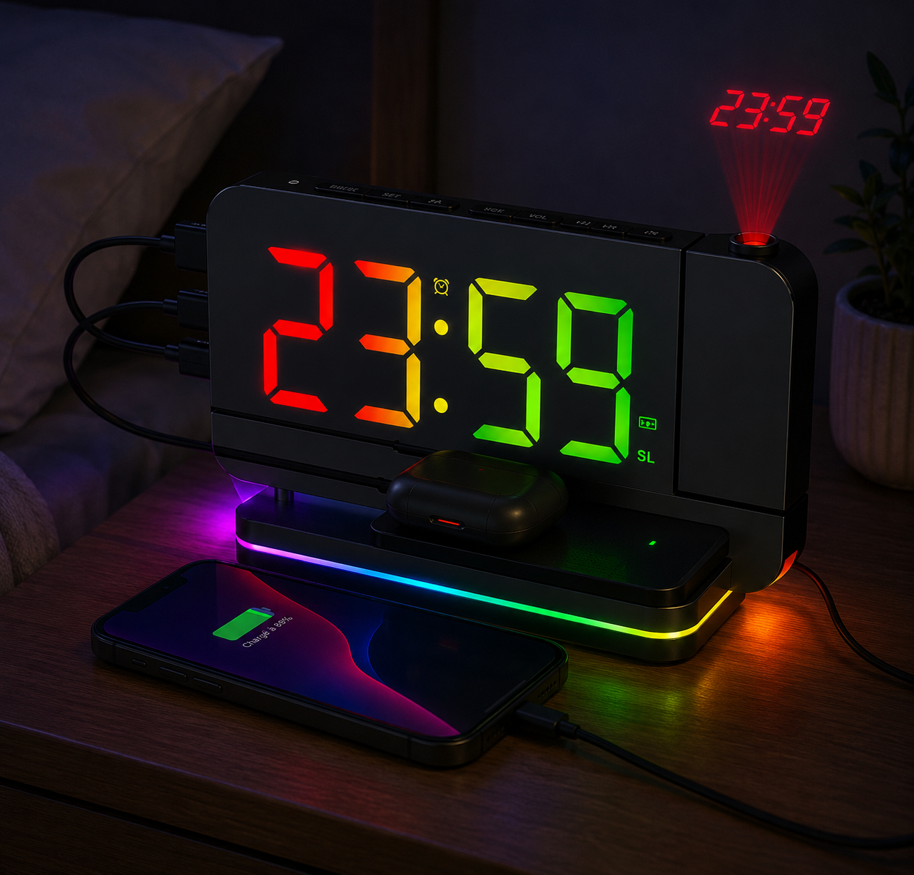 radio reveil projecteur chargeur mobile - monreveil.com