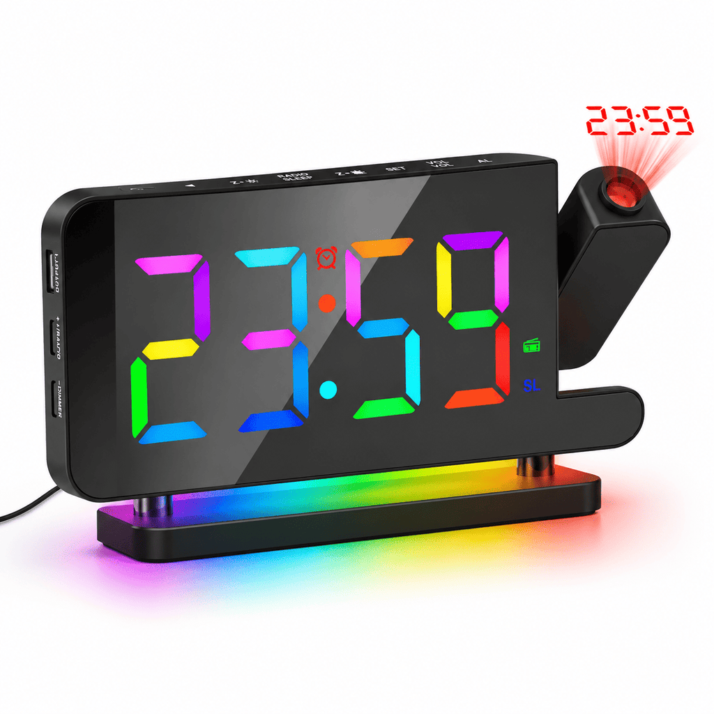 radio reveil projecteur noir sur fond blanc - monreveil.com