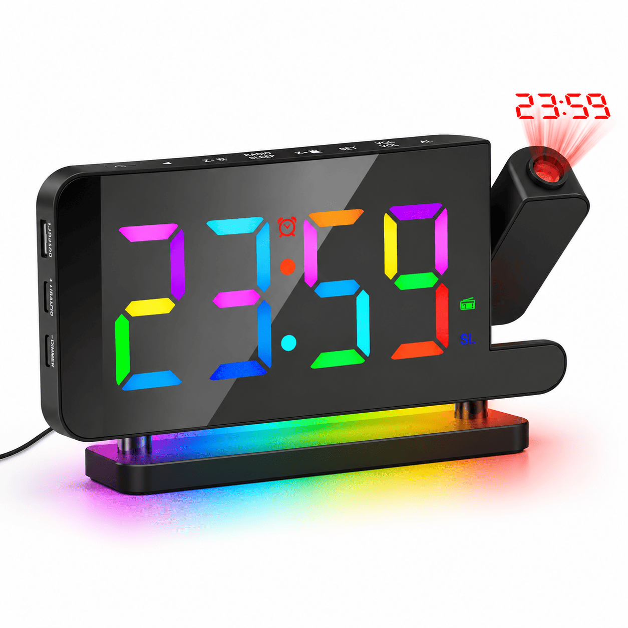 radio reveil projecteur noir sur fond blanc - monreveil.com