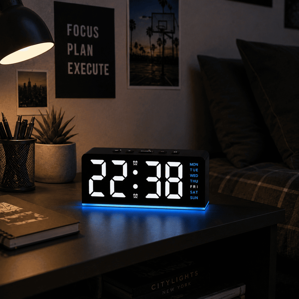 reveil adolescent noir et bleu double alarme chambre ado - monreveil.com