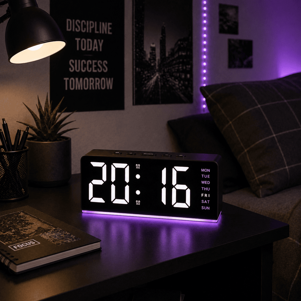 reveil adolescent noir et violet double alarme - monreveil.com