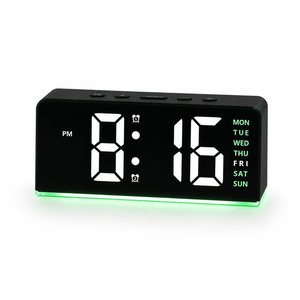 reveil adolescent noir et vert sur fond blanc - monreveil.com