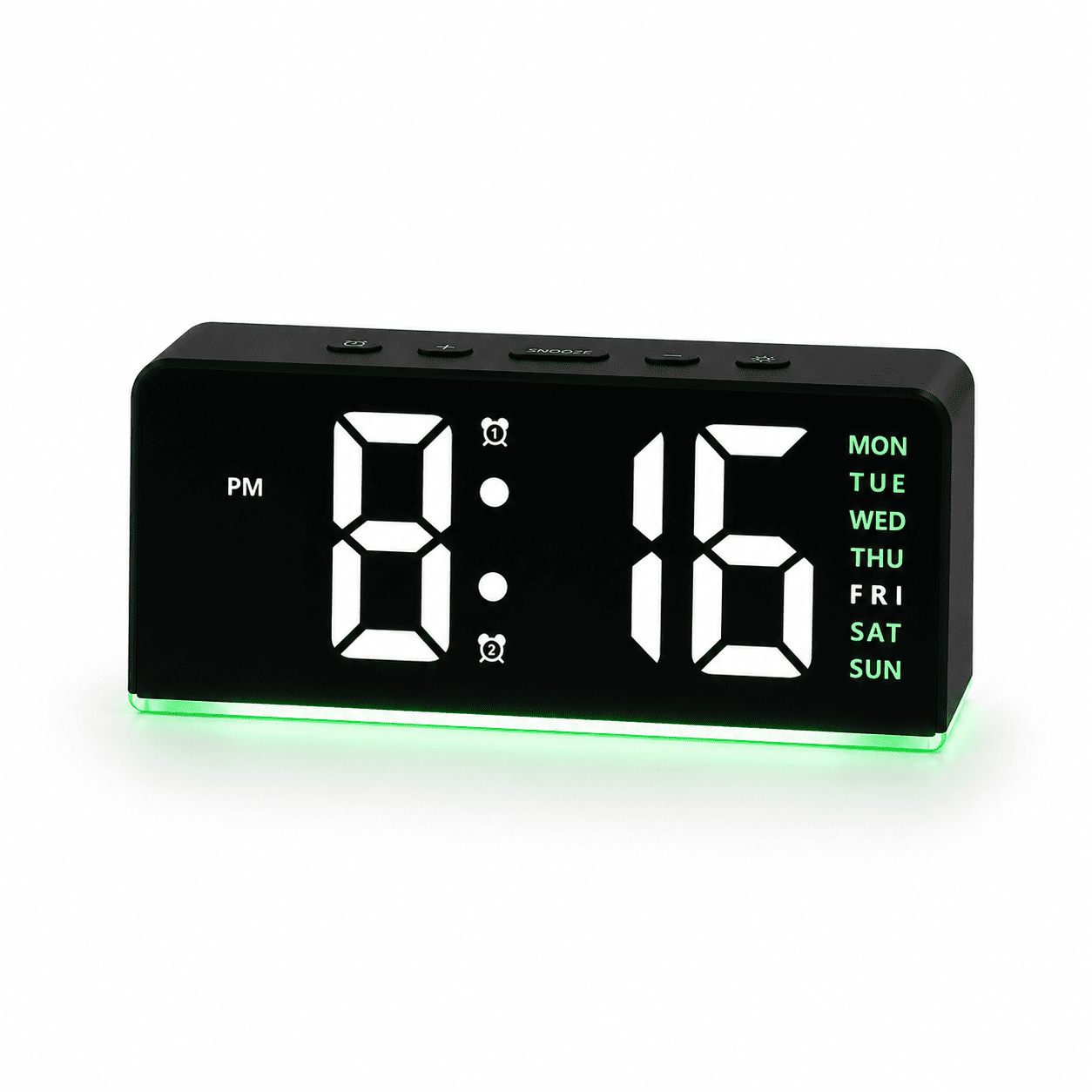 reveil adolescent noir et vert sur fond blanc - monreveil.com