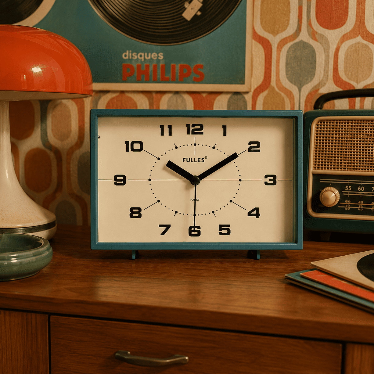 réveil horloge vintage bleu année 70 - monreveil.com