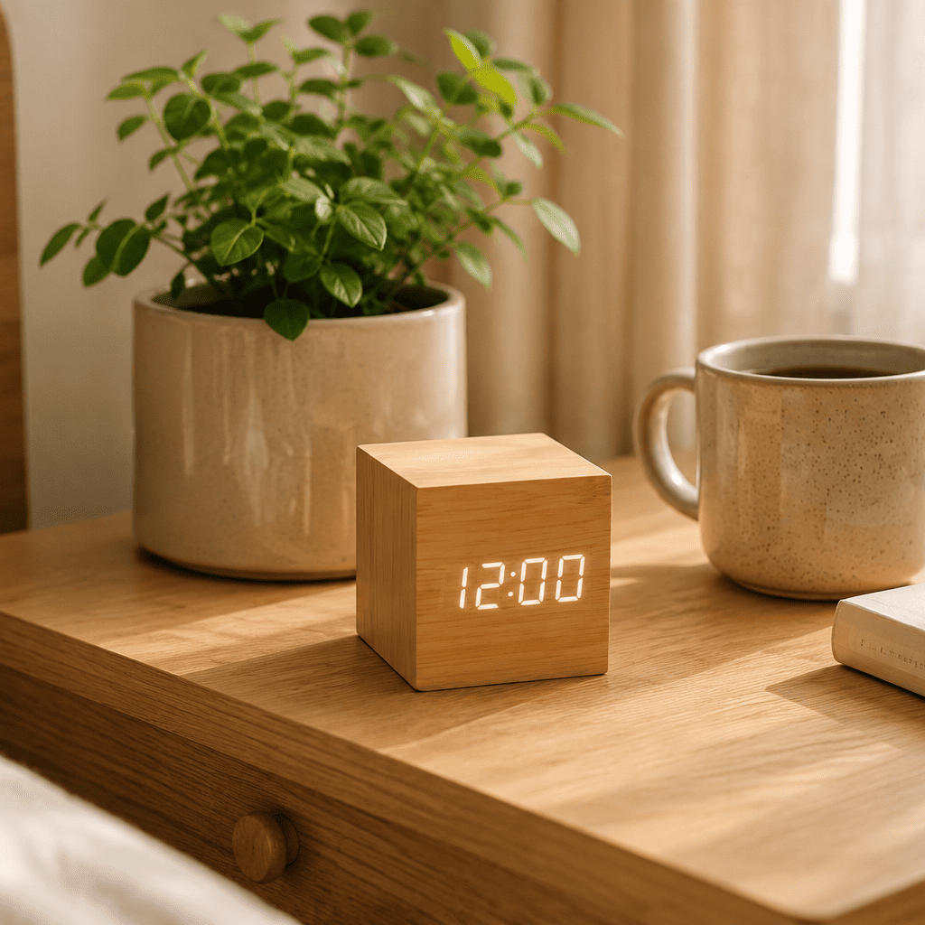 Réveil Bois Cube Compact table de nuit - monreveil.com