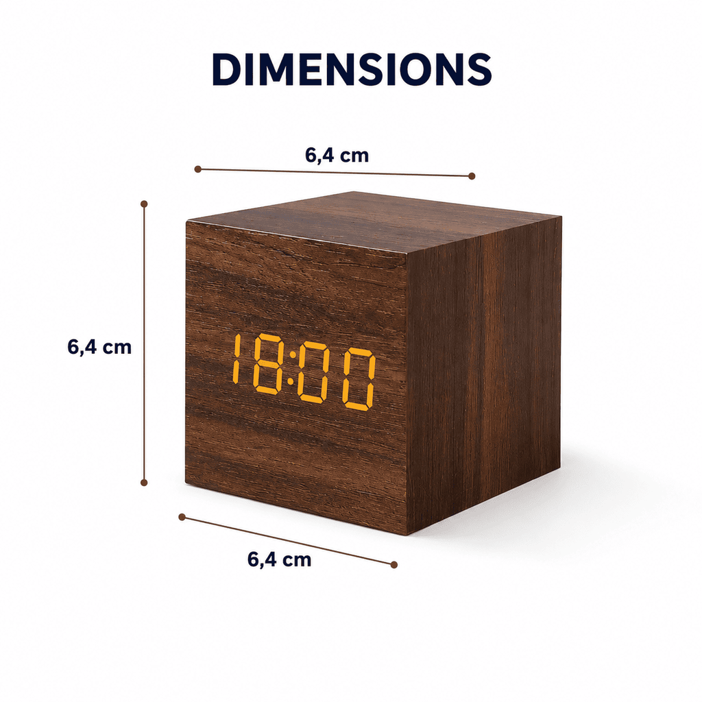 Reveil Bois cube taille 