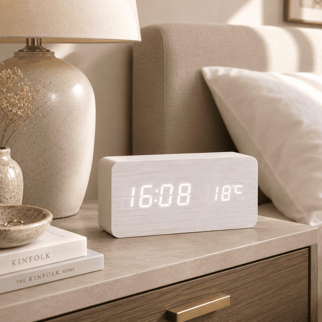 Réveil bois plat chambre design blanc - monreveil.com