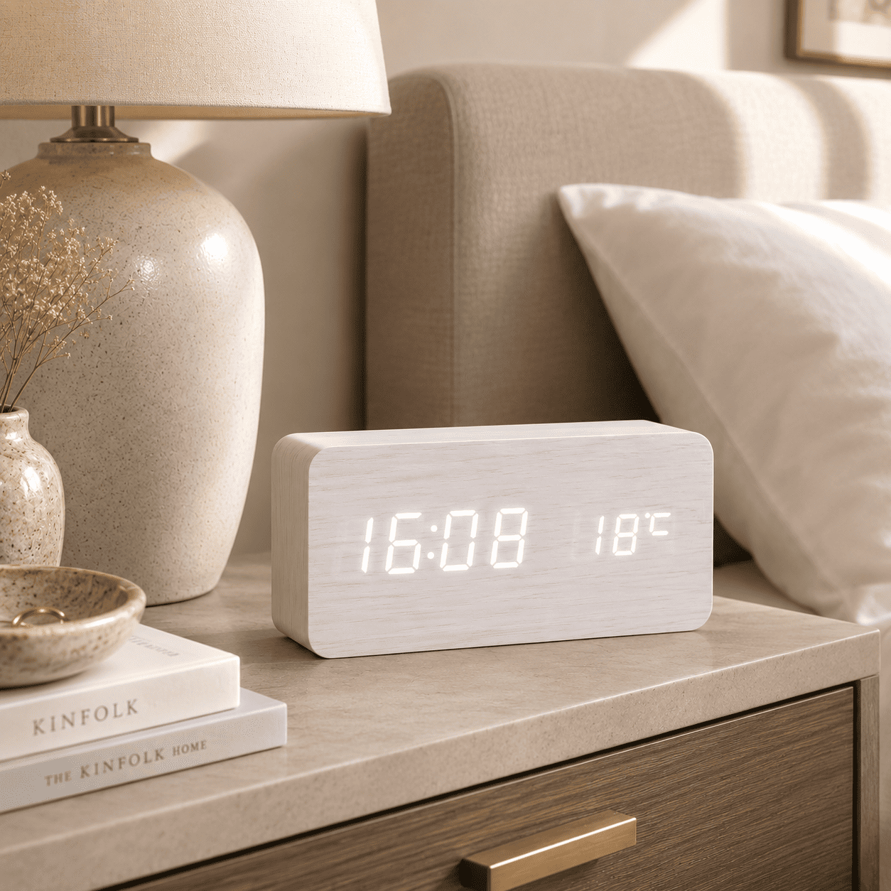 Réveil bois plat chambre design blanc - monreveil.com