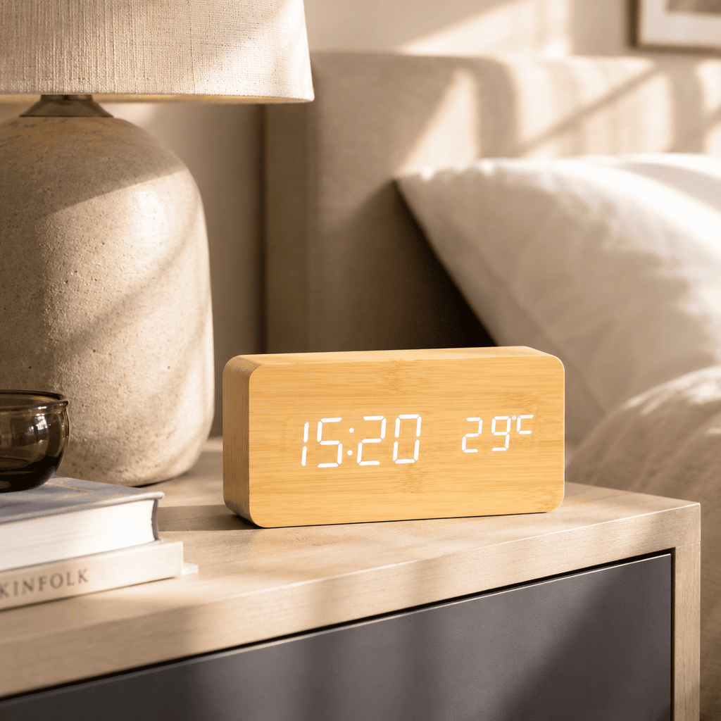 Réveil bois plat chambre design bois clair - monreveil.com