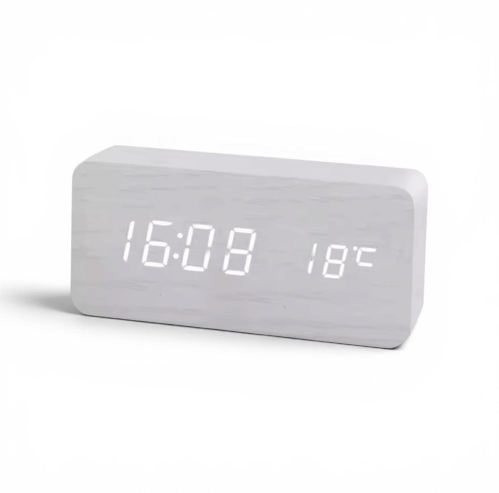 Réveil bois plat fond blanc design blanc - monreveil.com
