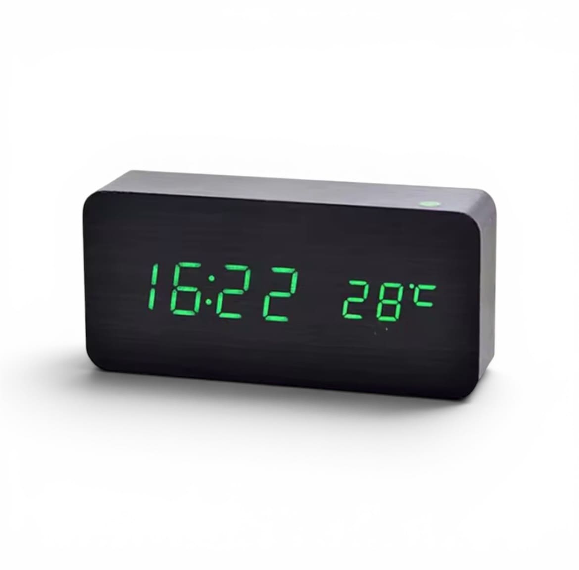 Réveil bois plat fond blanc design noir led verte - monreveil.com