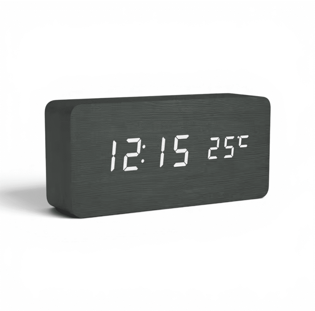 Réveil bois plat fond blanc design noir - monreveil.com