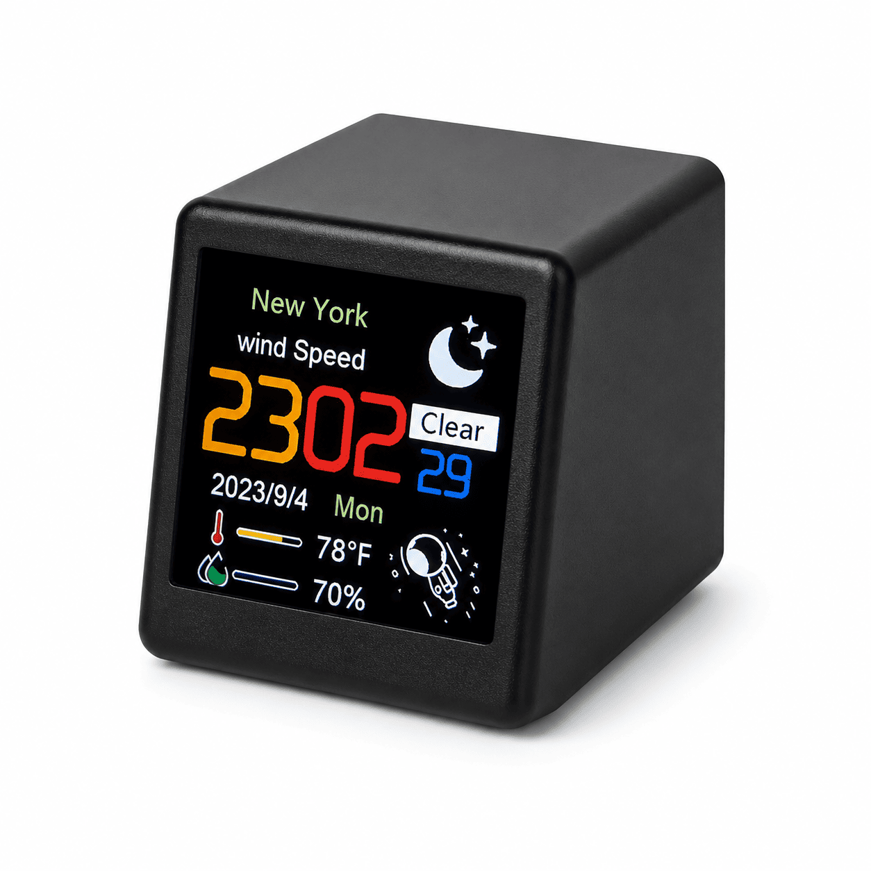 réveil connecté cubique noir sur fond blanc - monreveil.com