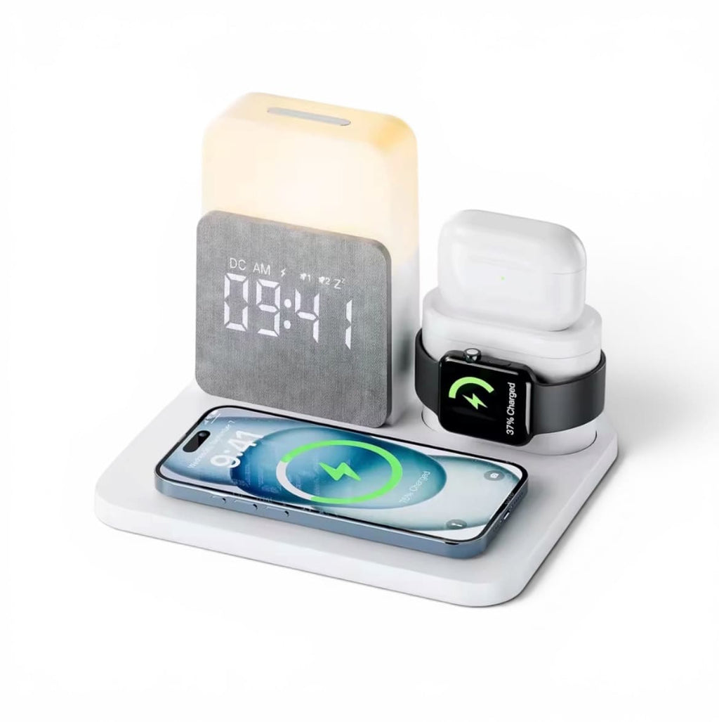 reveil connecté chargeur induction blanc  sur fond blanc - monreveil.com