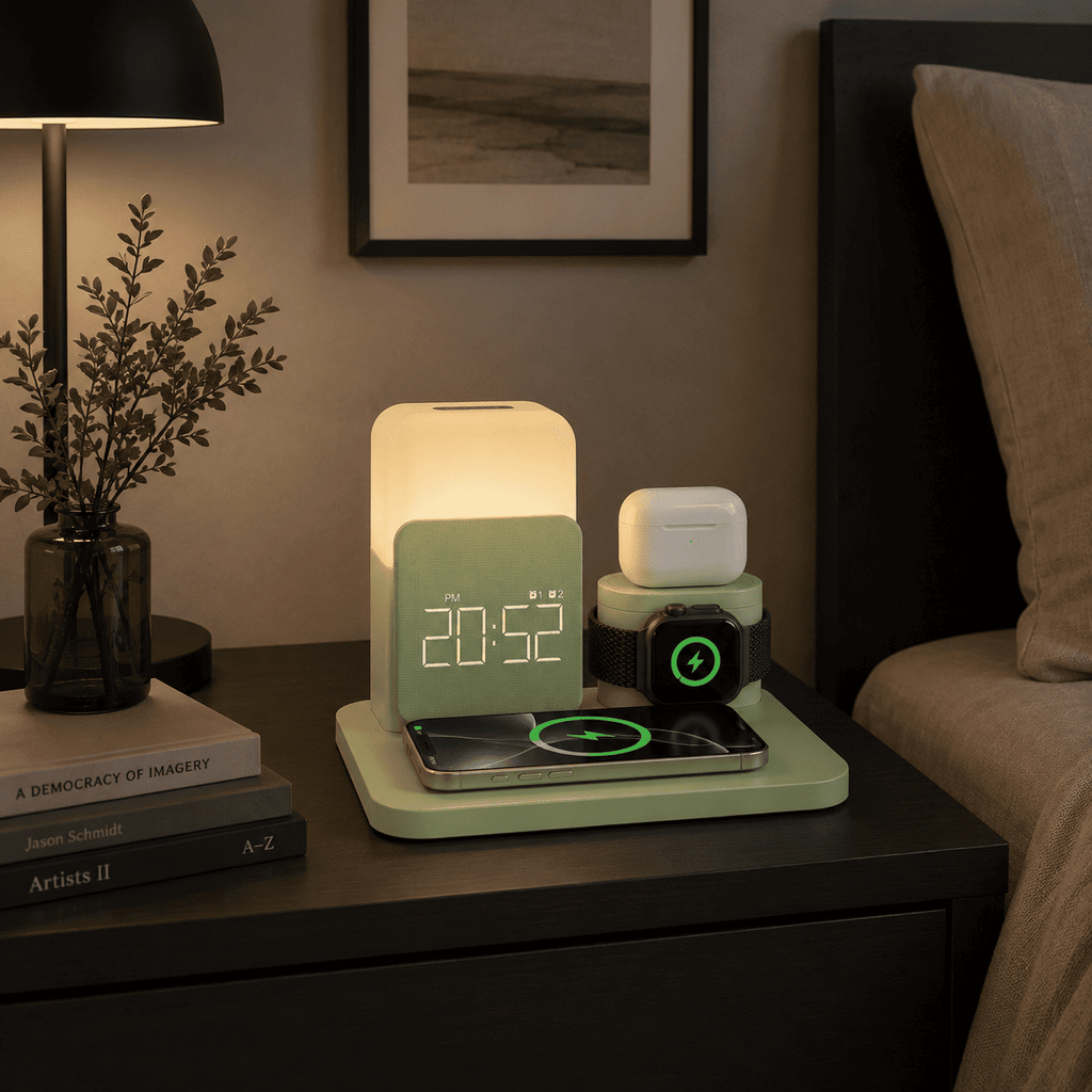reveil connecté chargeur induction vert - monreveil.com