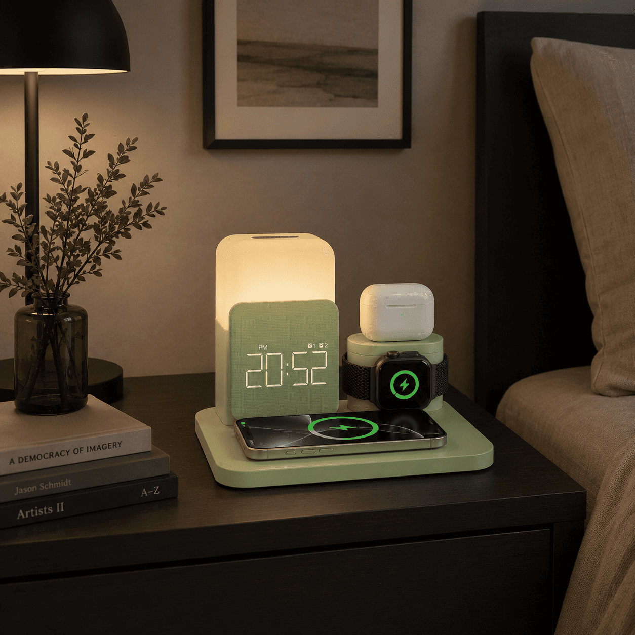 reveil connecté chargeur induction vert - monreveil.com