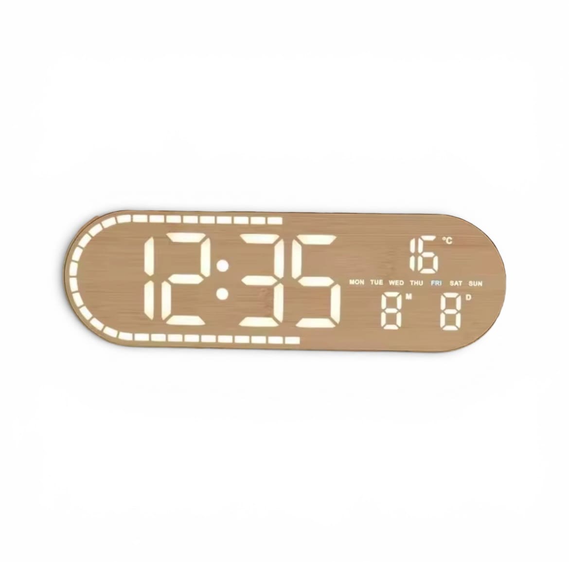 reveil bois mural beige sur fond blanc