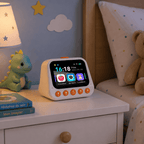 Réveil enfant intelligent avec assistant IA dans une chambre
