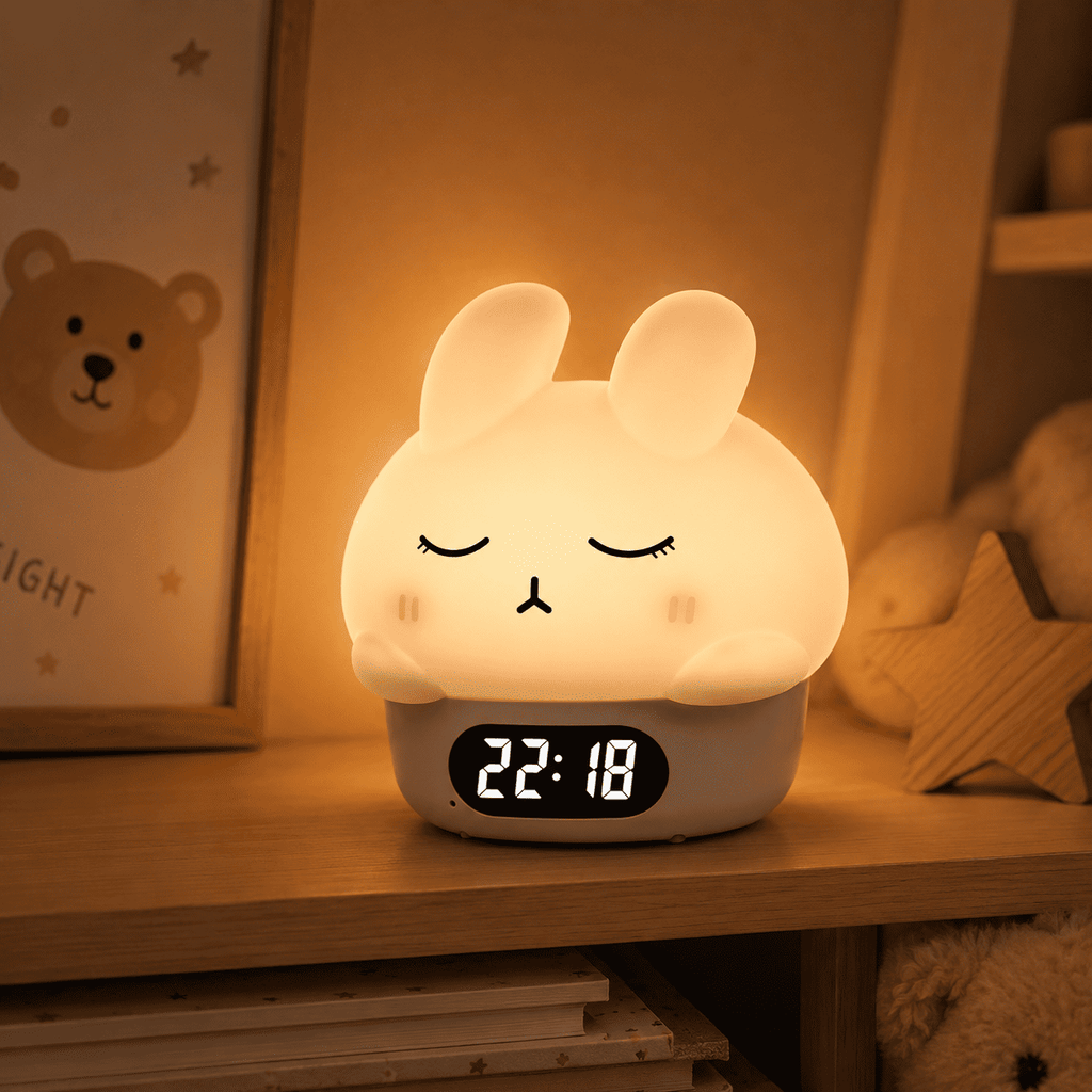 reveil veilleuse lapin blanc lumiere chaude - monreveil.com