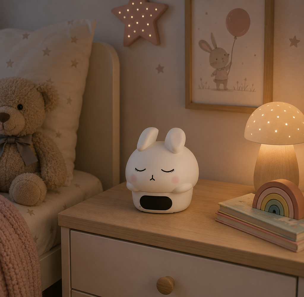 reveil veilleuse lapin blanc silicone chambre enfant - monreveil.com
