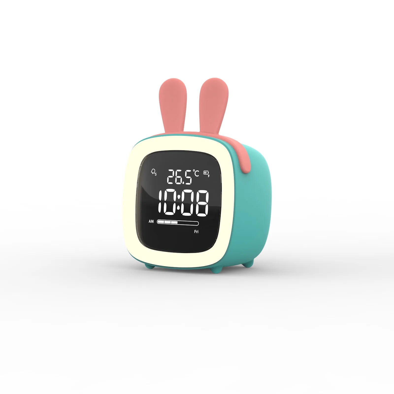 réveil veilleuse lapin bleu sur fond blanc - monreveil.com