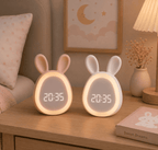 reveil veilleuse lapin blanc et rose lumineux blanc chaud - monreveil.com
