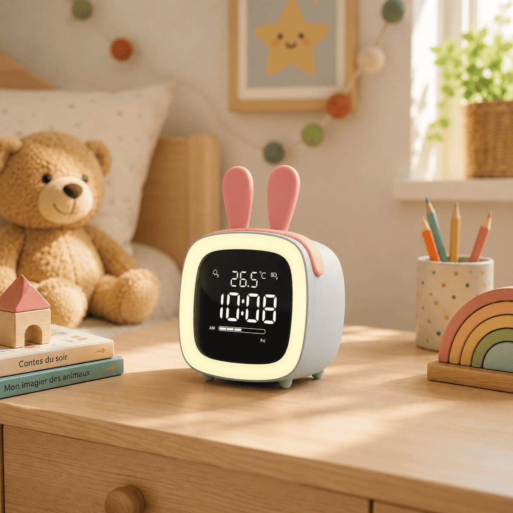 réveil veilleuse lapin blanc chambre enfant - monreveil.com