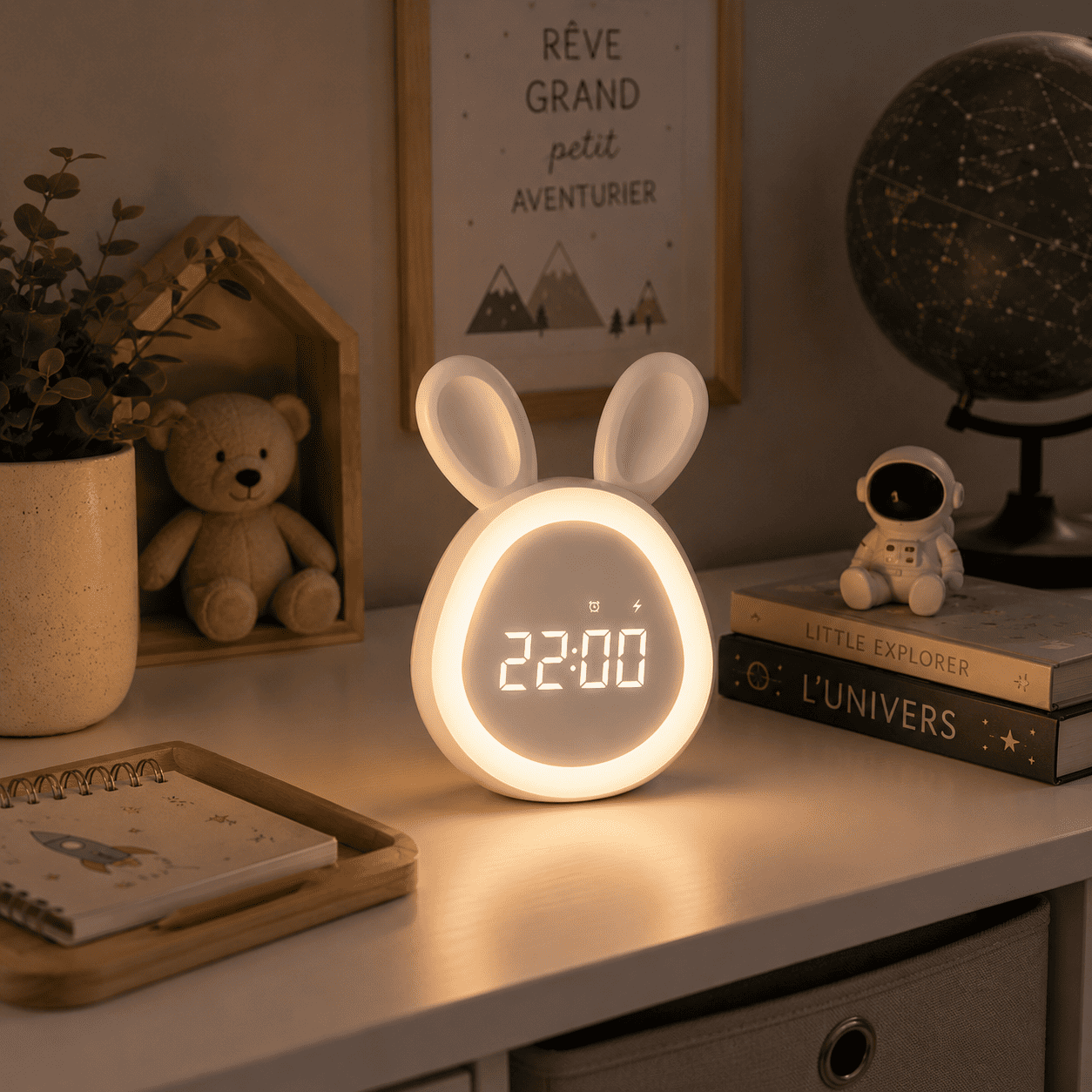 reveil lapinblanc sur meuble enfant - monreveil.com