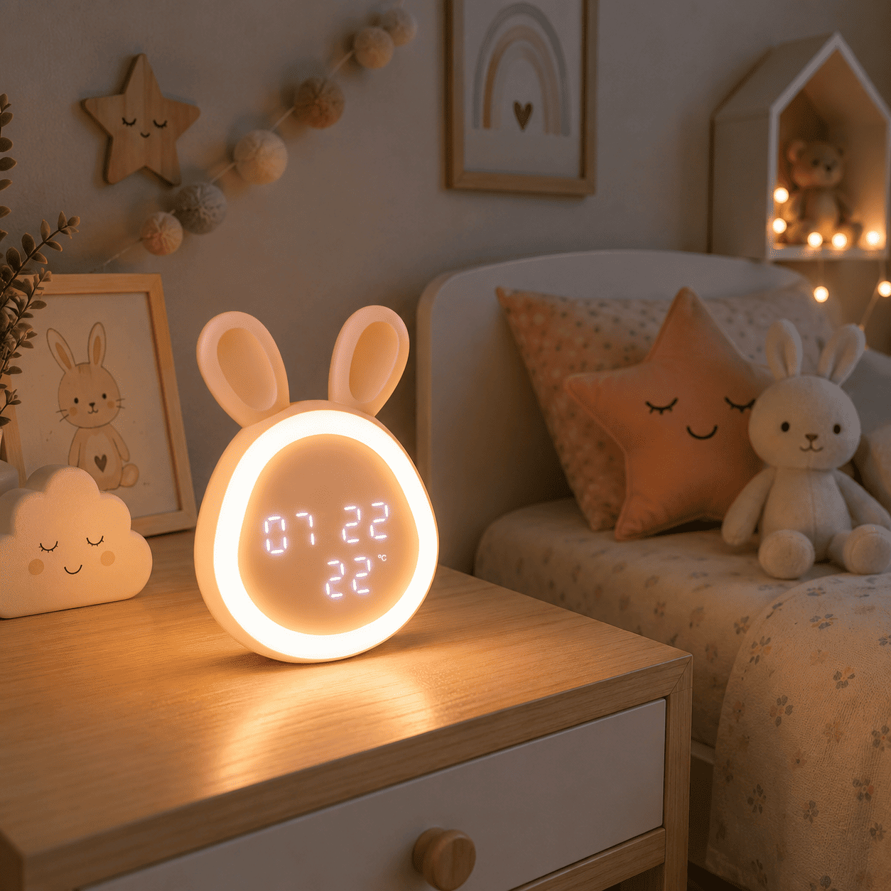 reveil lapin rose dans une chambre d'enfant - monreveil.com
