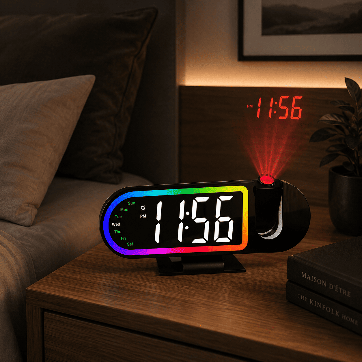 réveil projection plafond noir thermomètre et hygromètre - monreveil.com