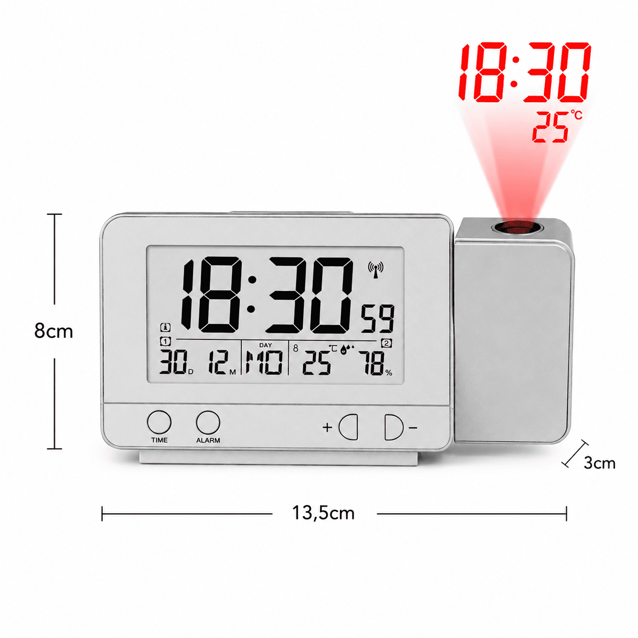 reveil projection multifonction thermometre sur fond blanc - monreveil.com