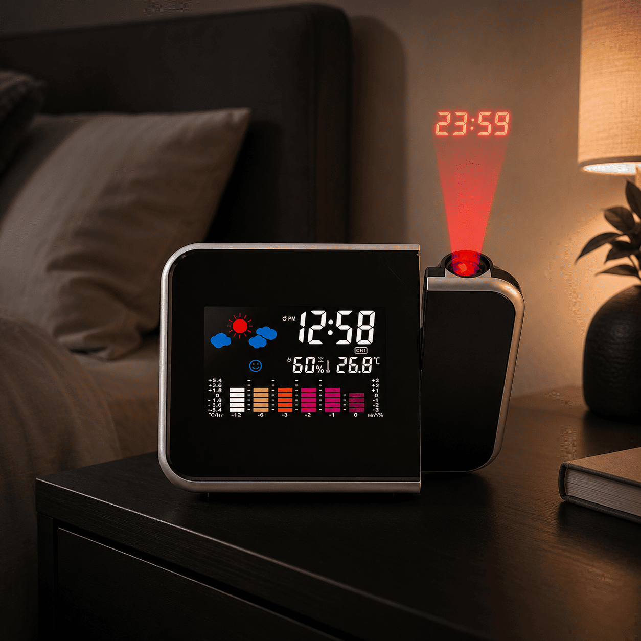 réveil noir projection chambre adulte - monreveil.com