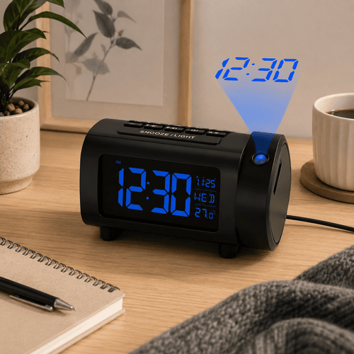 radio reveil projecteur plafond dans une chambre