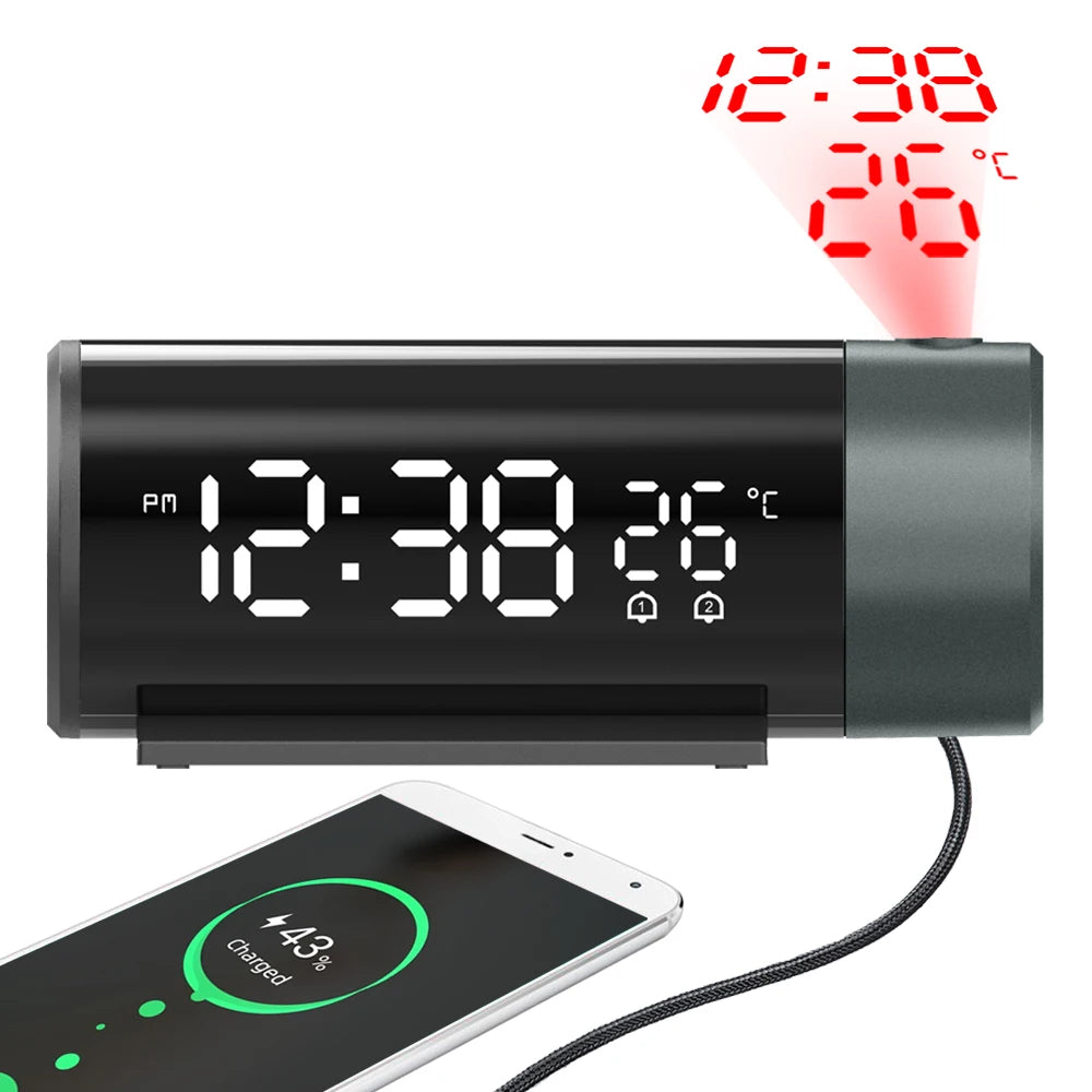 reveil projection noir recharge un téléphone sur fond blanc - monreveil.com
