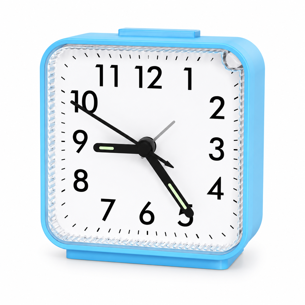 reveil horloge sans bruit bleu sur fond blanc - monreveil.com