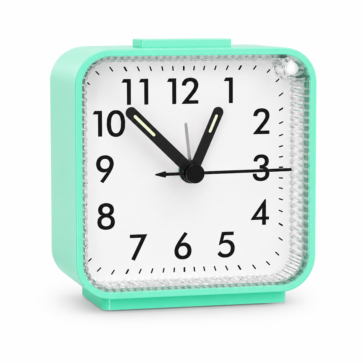 reveil horloge sans bruit turquoise sur fond blanc - monreveil.com