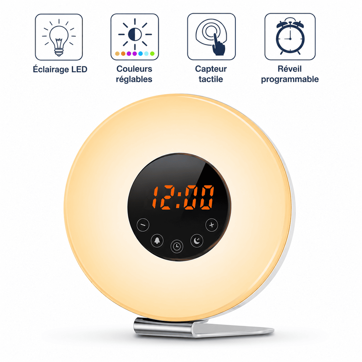 reveil couché de soleil tactile, écran LED, couleurs réglables, réveil programmable - monreveil.com