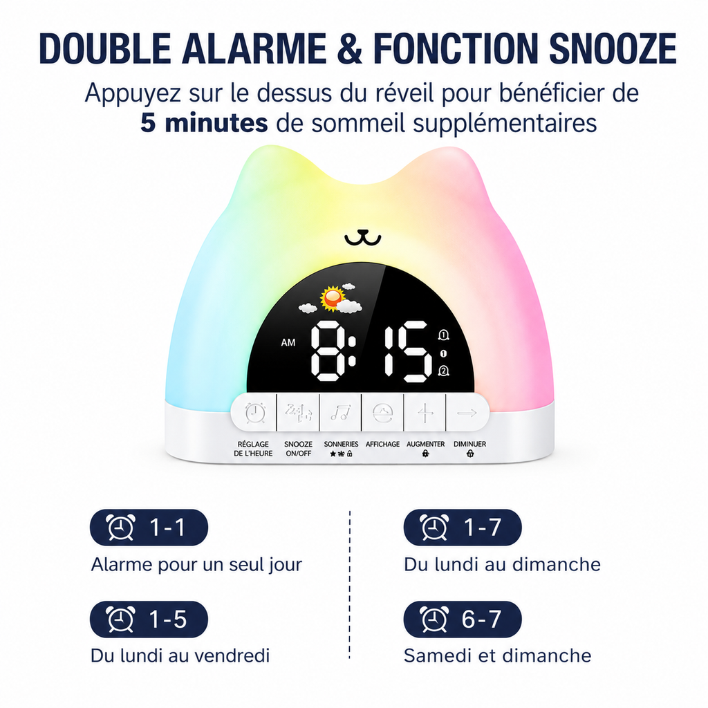 reveil veilleuse chat snooze et alarme - monreveil.com