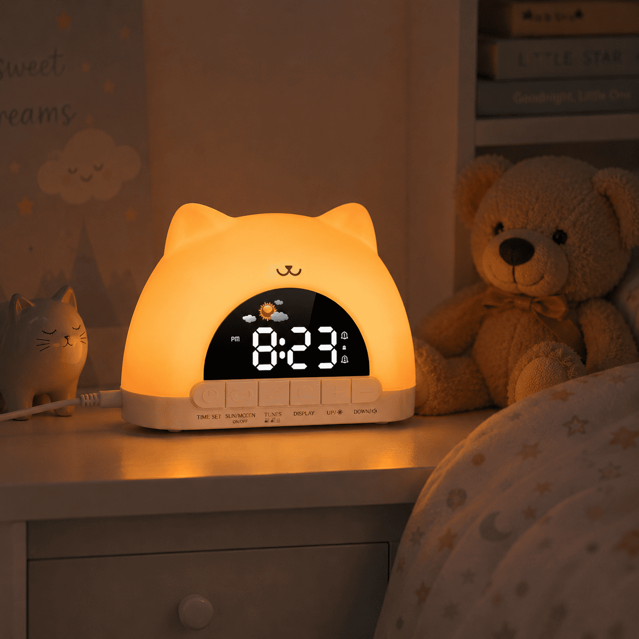reveil veilleuse chat lumiere chaude - monreveil.com